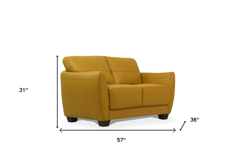 57" Mustard Leather And Black Love Seat By Homeroots | Loveseats | Modishstore - 5