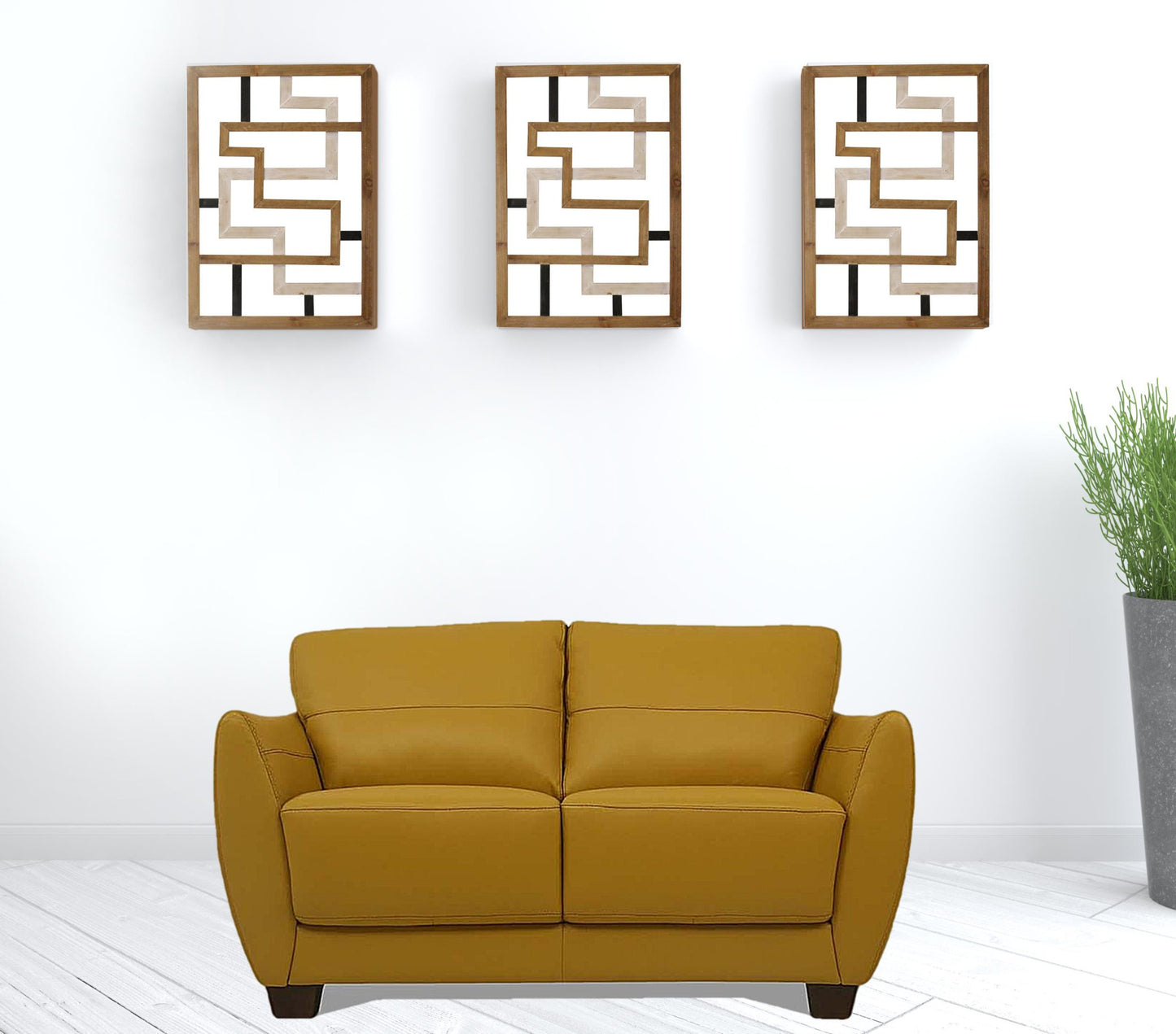 57" Mustard Leather And Black Love Seat By Homeroots | Loveseats | Modishstore - 3