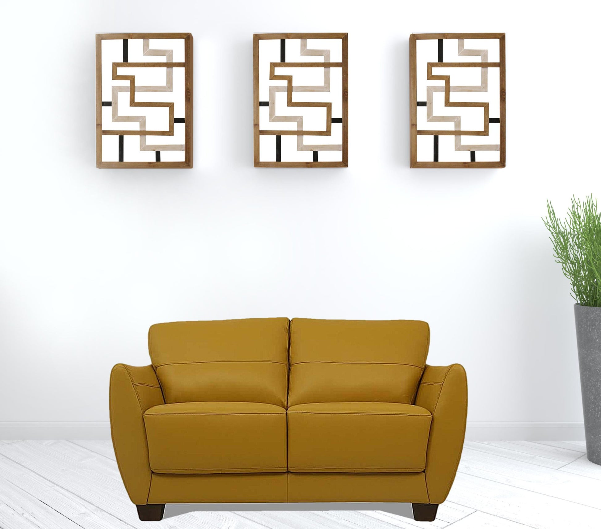 57" Mustard Leather And Black Love Seat By Homeroots | Loveseats | Modishstore - 3