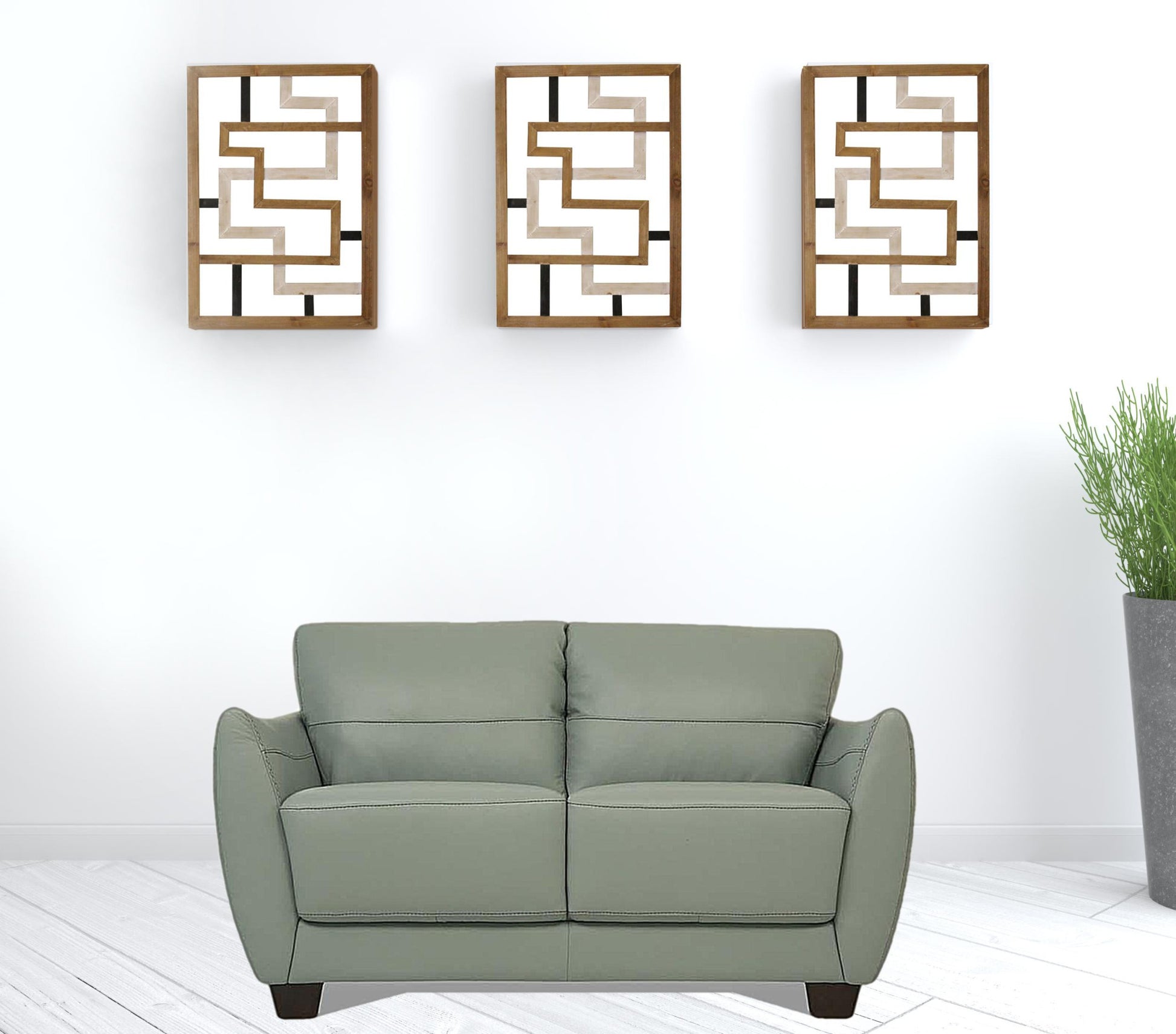 57" Pale Green Leather And Black Love Seat By Homeroots | Loveseats | Modishstore - 3