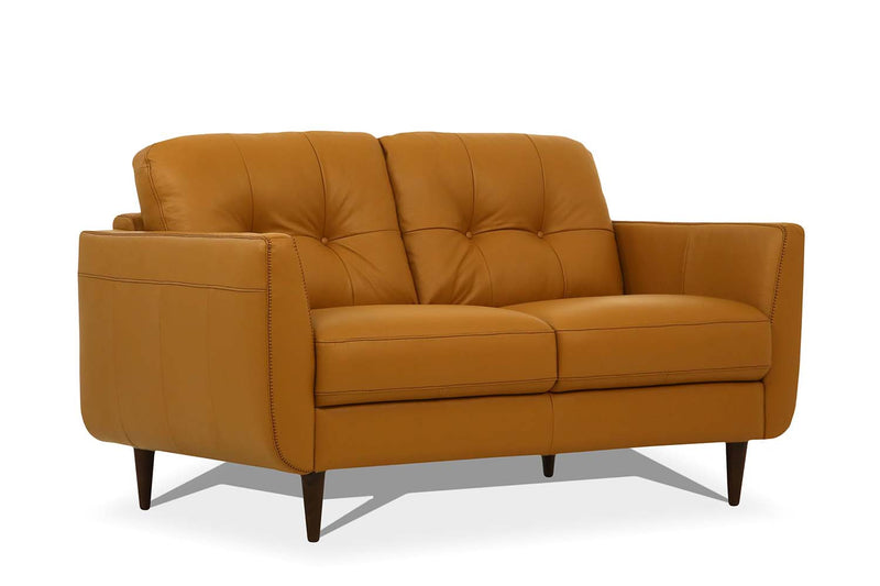 59" Camel Leather And Black Love Seat By Homeroots | Loveseats | Modishstore