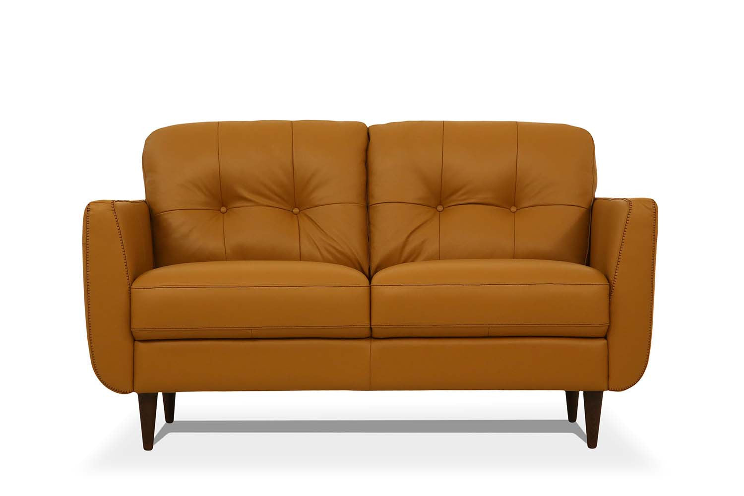 59" Camel Leather And Black Love Seat By Homeroots | Loveseats | Modishstore - 2
