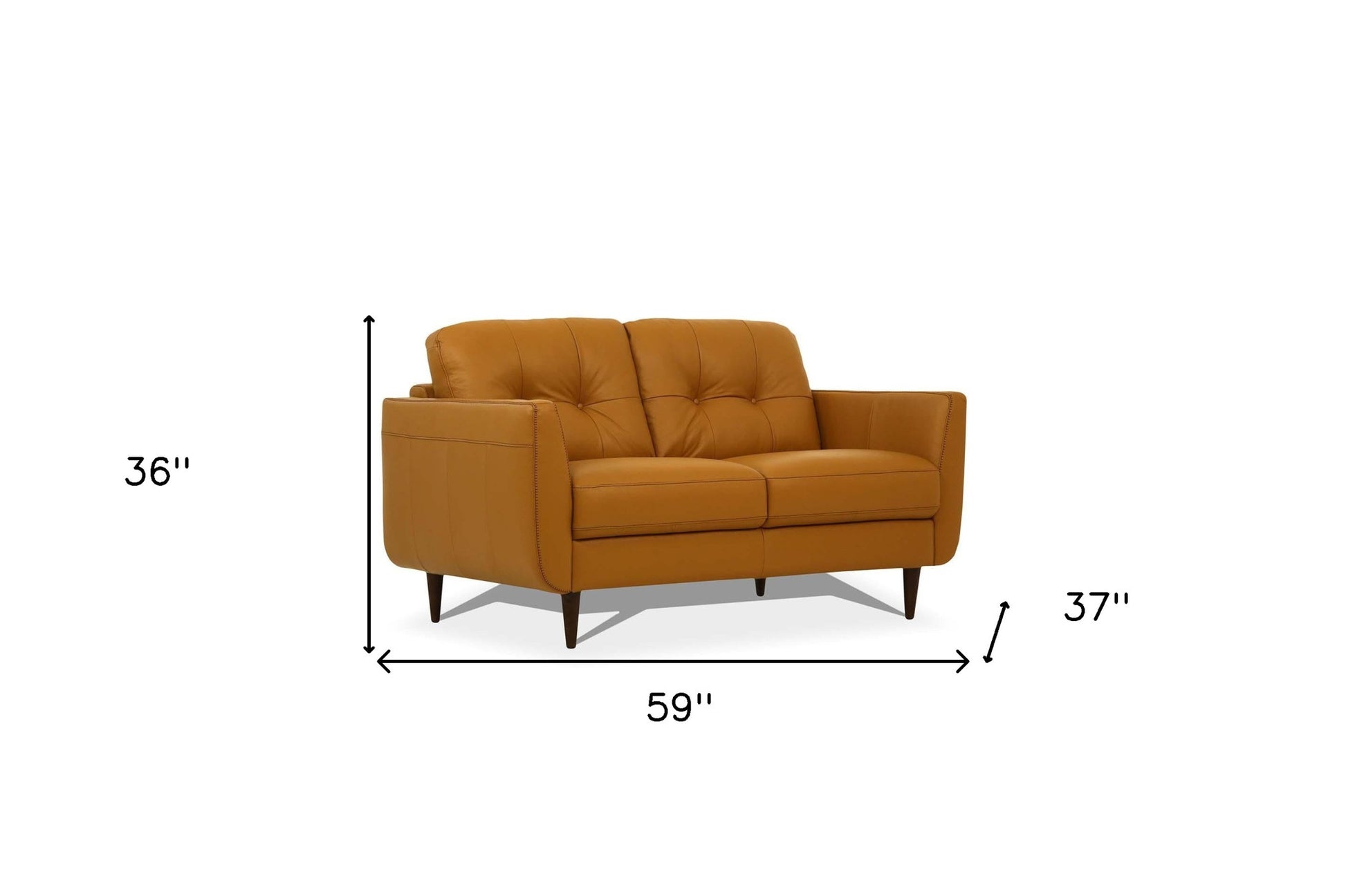 59" Camel Leather And Black Love Seat By Homeroots | Loveseats | Modishstore - 5
