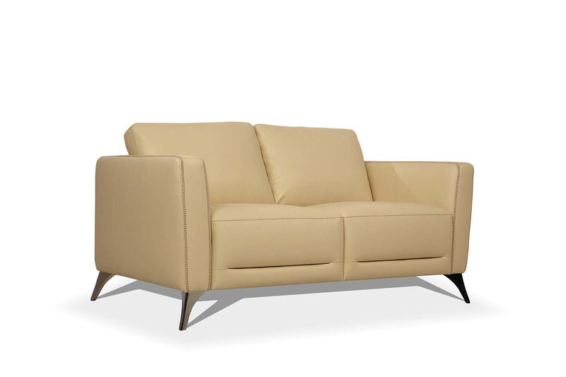 59" Cream Leather And Black Love Seat By Homeroots | Loveseats | Modishstore