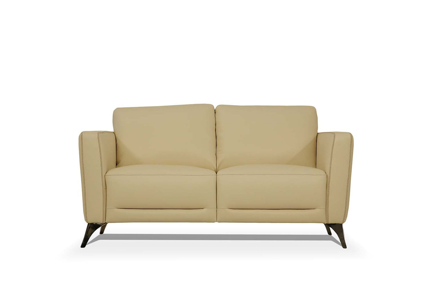 59" Cream Leather And Black Love Seat By Homeroots | Loveseats | Modishstore - 2