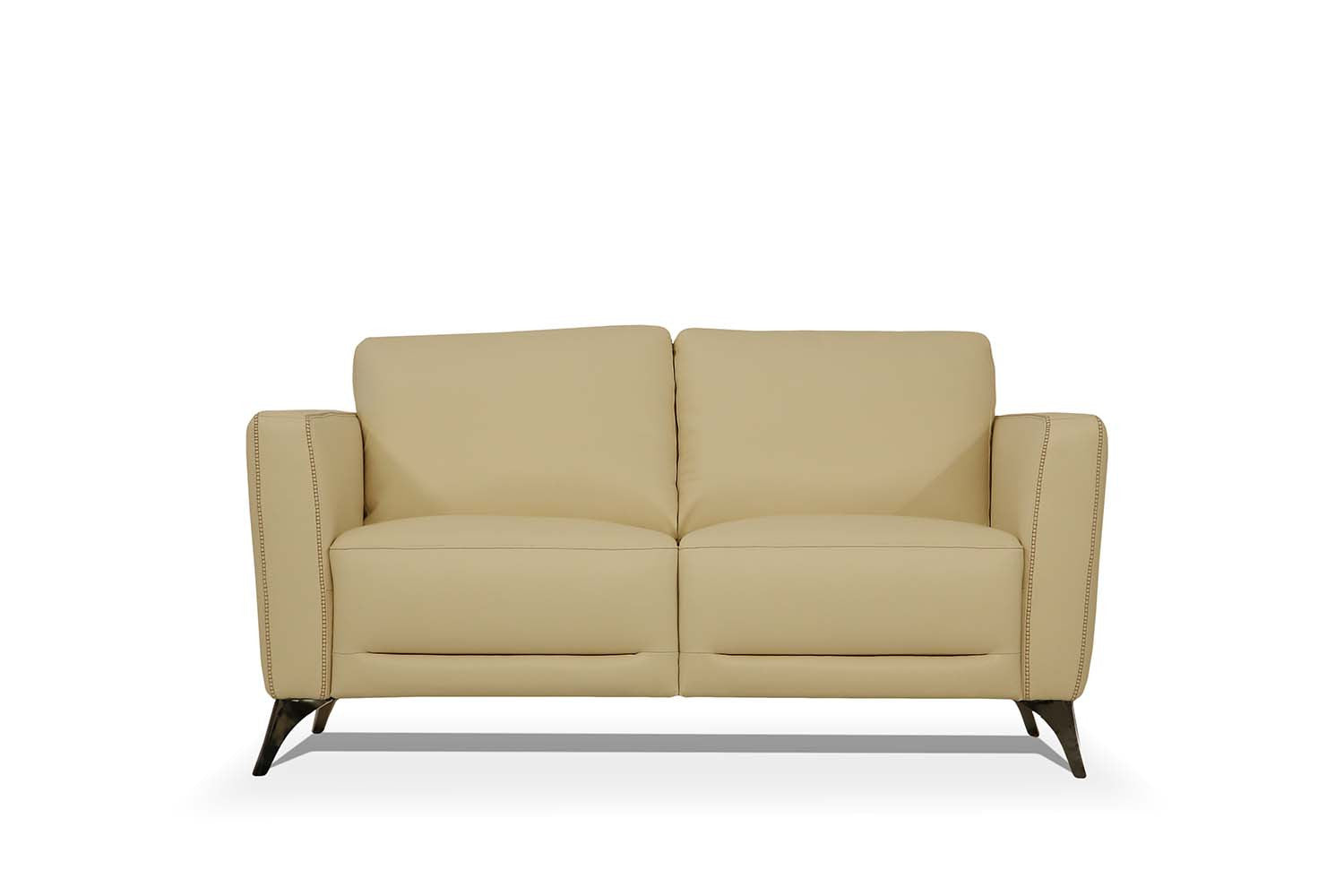 59" Cream Leather And Black Love Seat By Homeroots | Loveseats | Modishstore - 2