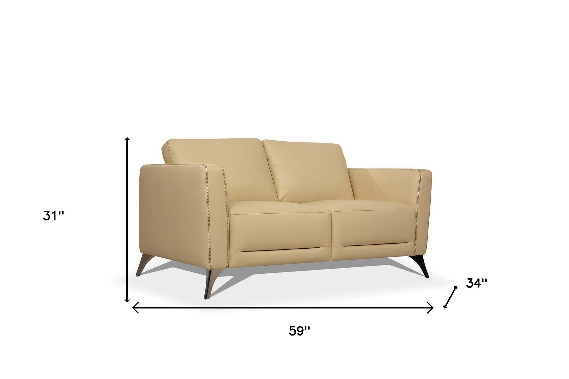 59" Cream Leather And Black Love Seat By Homeroots | Loveseats | Modishstore - 5