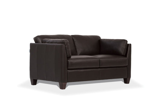 59" Chocolate And Brown Leather Love Seat By Homeroots