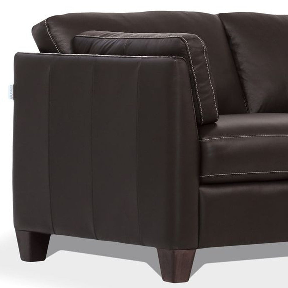 59" Chocolate And Brown Leather Love Seat By Homeroots | Loveseats | Modishstore - 4