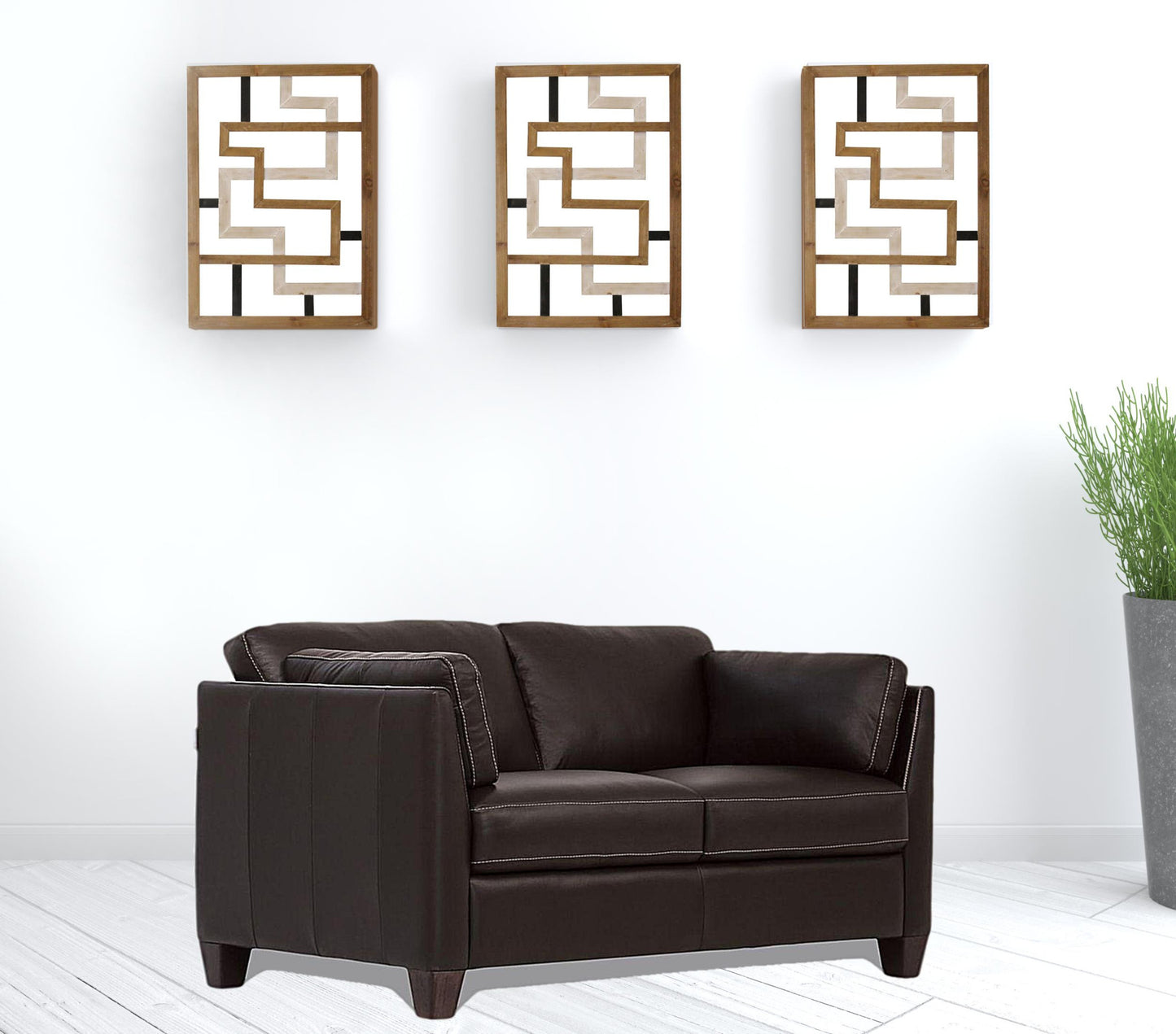 59" Chocolate And Brown Leather Love Seat By Homeroots | Loveseats | Modishstore - 2