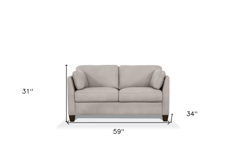 59" Dusty White And Brown Leather Love Seat By Homeroots | Loveseats | Modishstore - 5