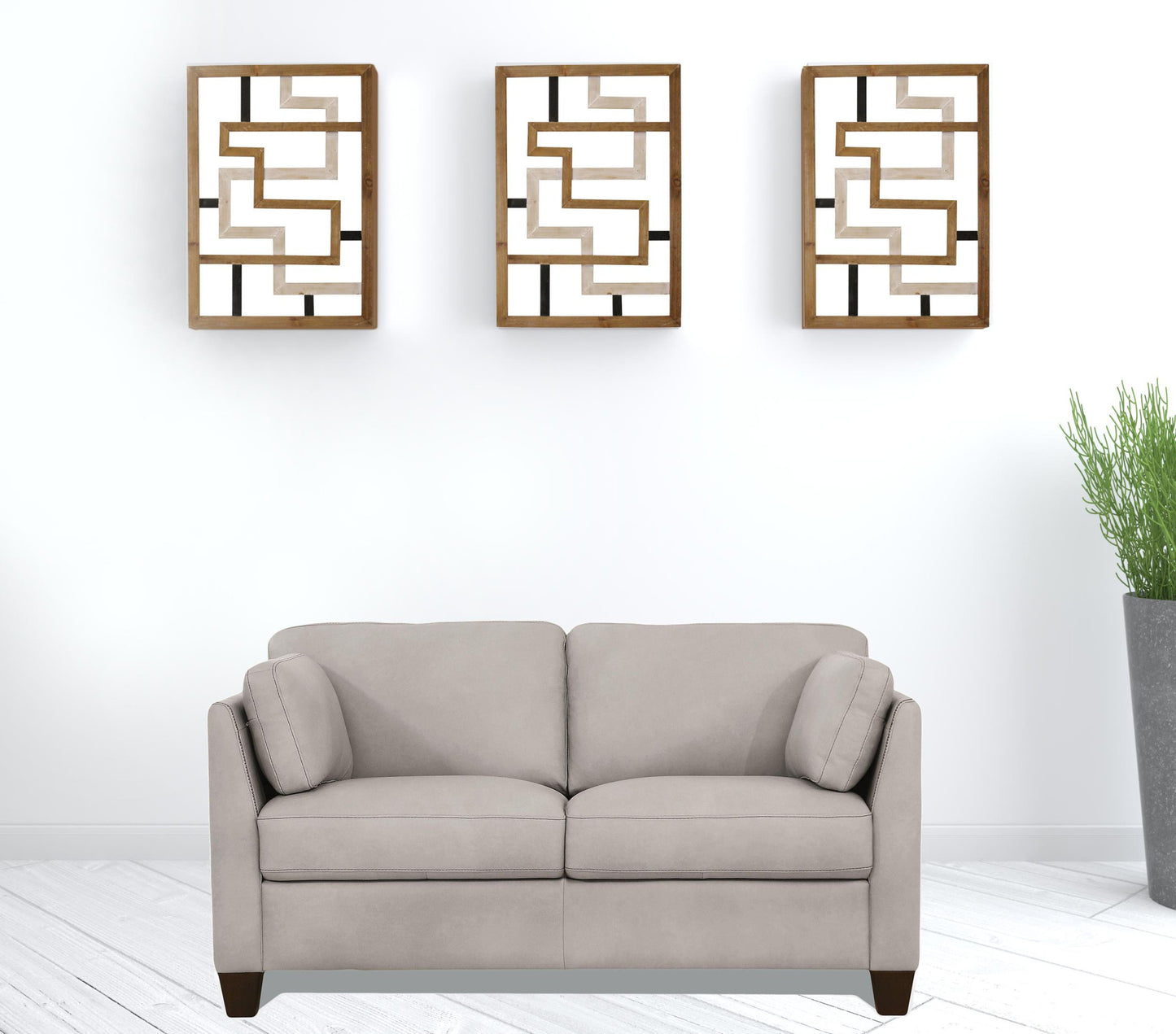 59" Dusty White And Brown Leather Love Seat By Homeroots | Loveseats | Modishstore - 2