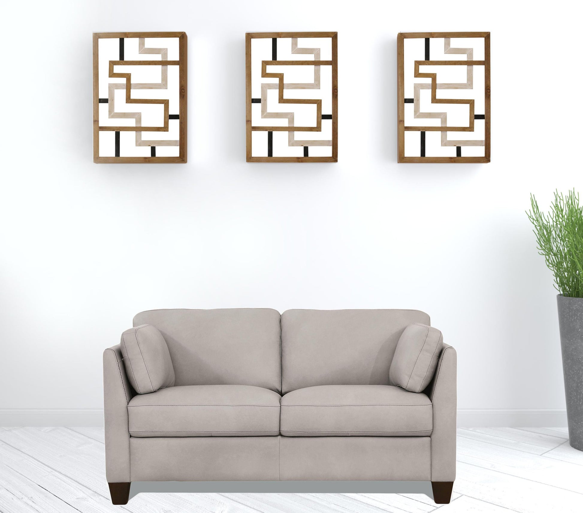 59" Dusty White And Brown Leather Love Seat By Homeroots | Loveseats | Modishstore - 2