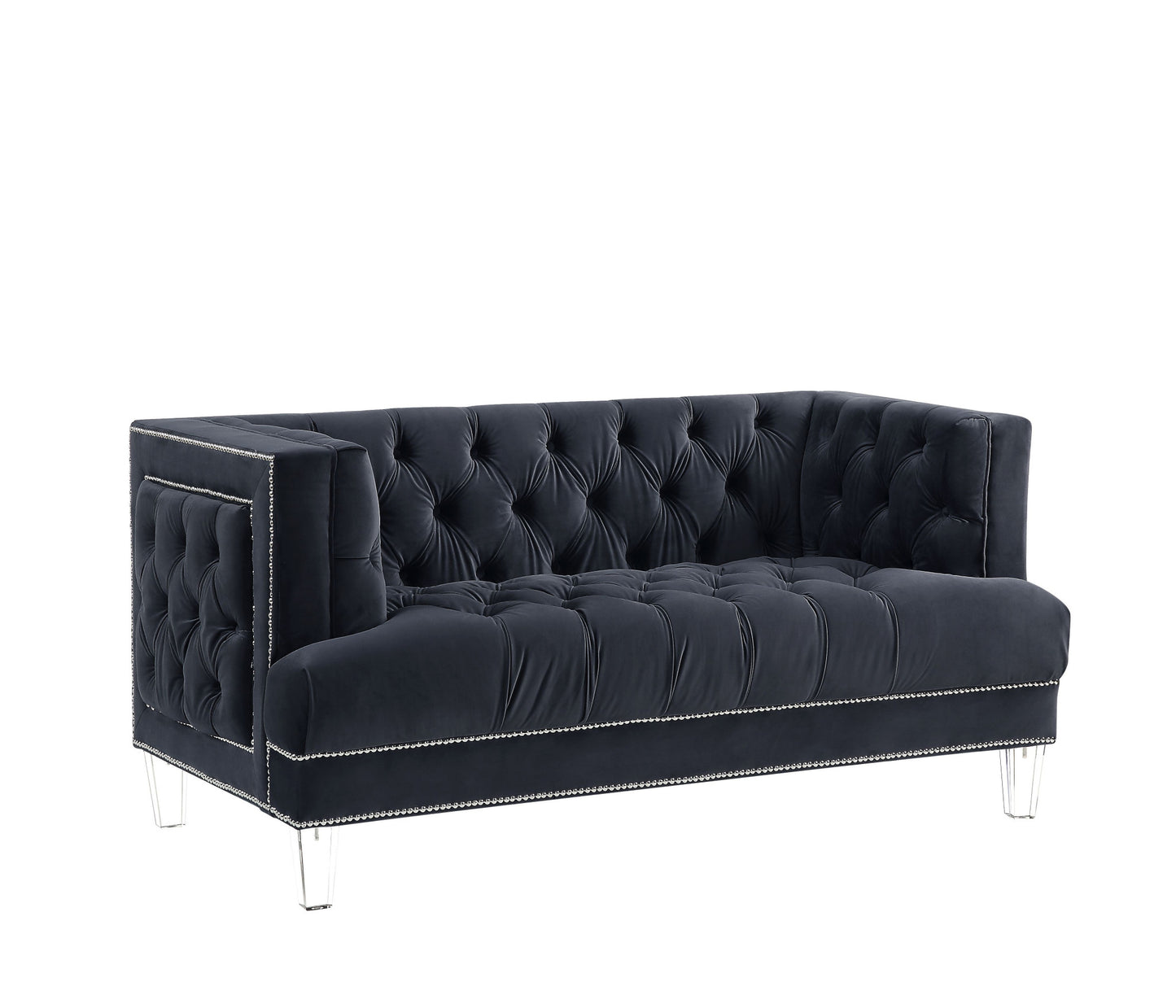 64" Charcoal And Silver Velvet Love Seat By Homeroots | Loveseats | Modishstore