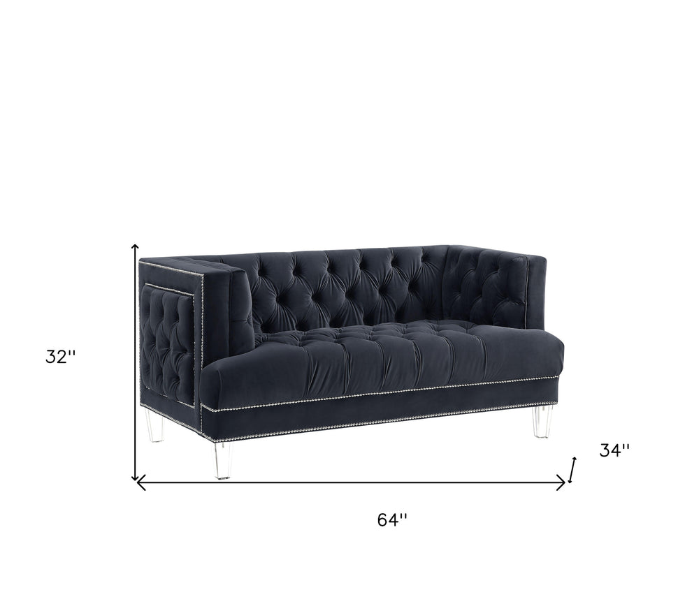 64" Charcoal And Silver Velvet Love Seat By Homeroots | Loveseats | Modishstore - 5
