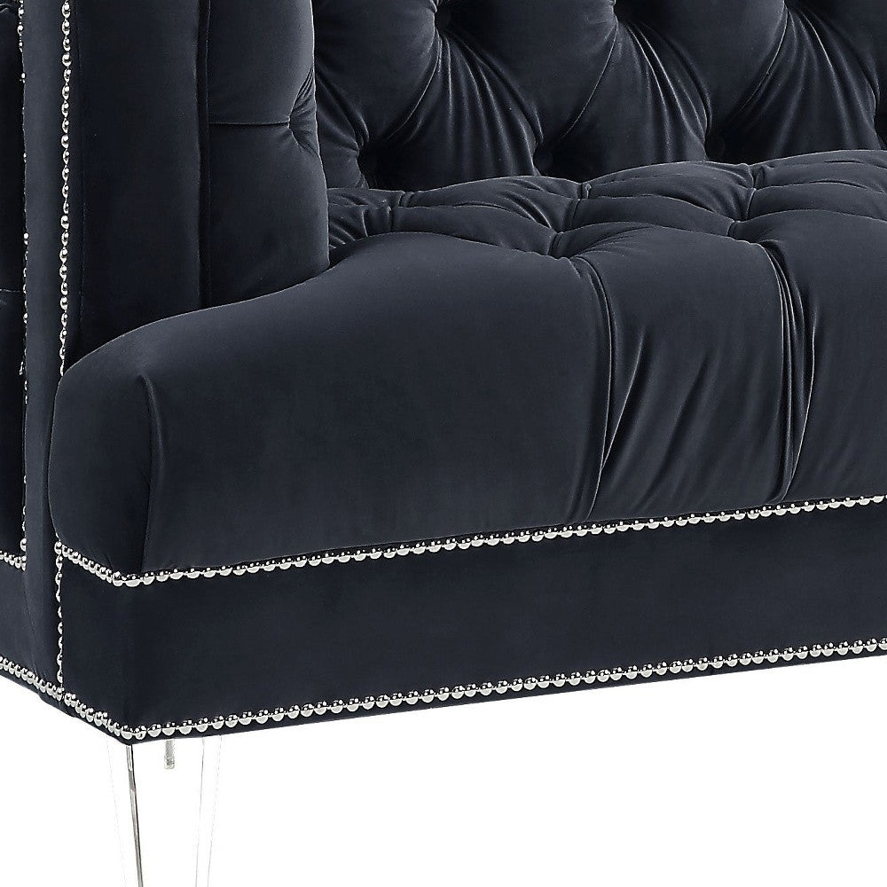 64" Charcoal And Silver Velvet Love Seat By Homeroots