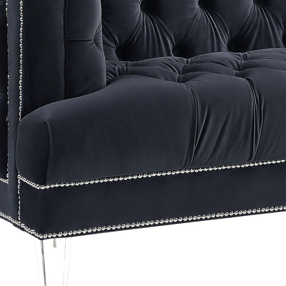 64" Charcoal And Silver Velvet Love Seat By Homeroots | Loveseats | Modishstore - 3