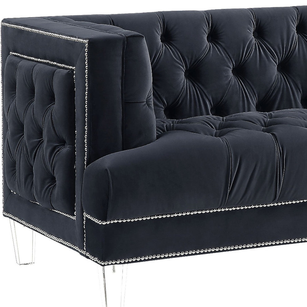 64" Charcoal And Silver Velvet Love Seat By Homeroots | Loveseats | Modishstore - 4