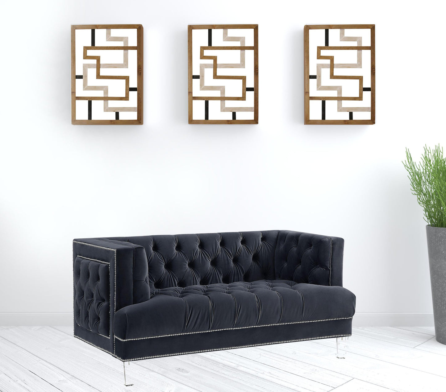 64" Charcoal And Silver Velvet Love Seat By Homeroots | Loveseats | Modishstore - 2