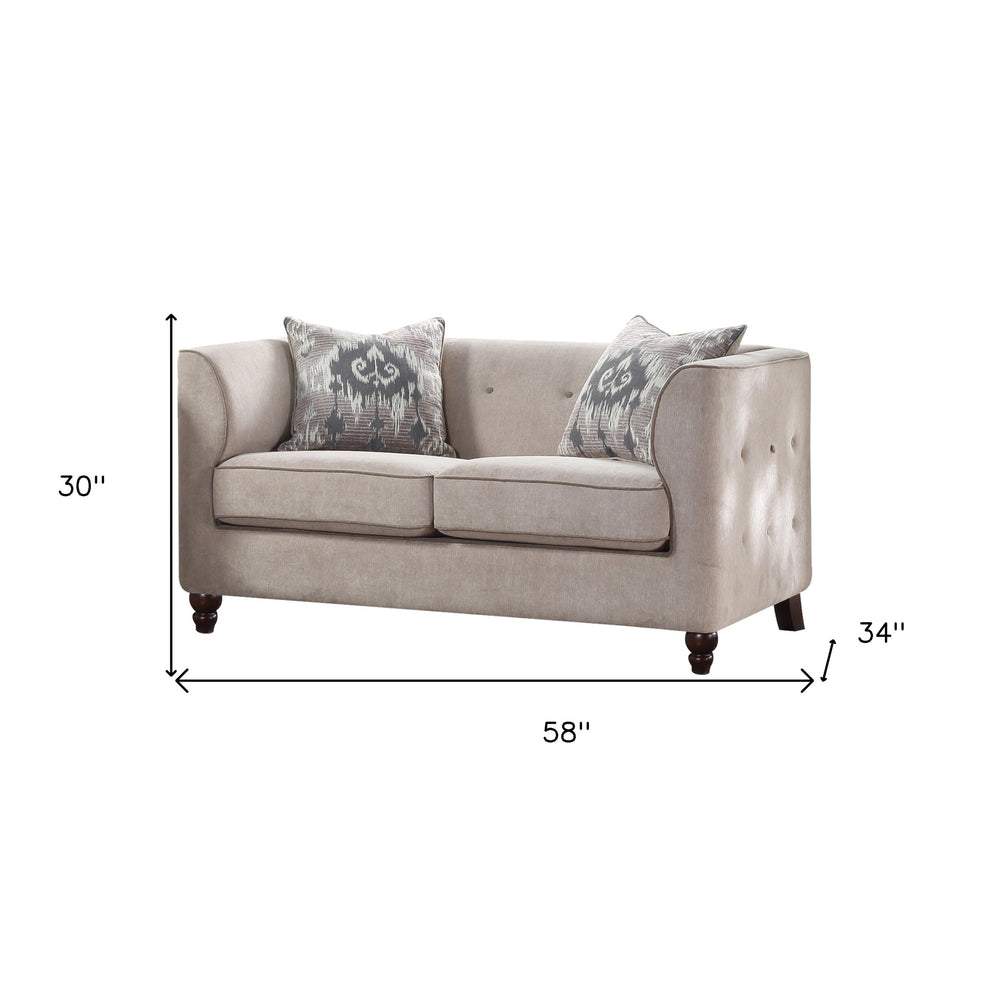 58" Tan Velvet And Black Love Seat By Homeroots | Loveseats | Modishstore - 5