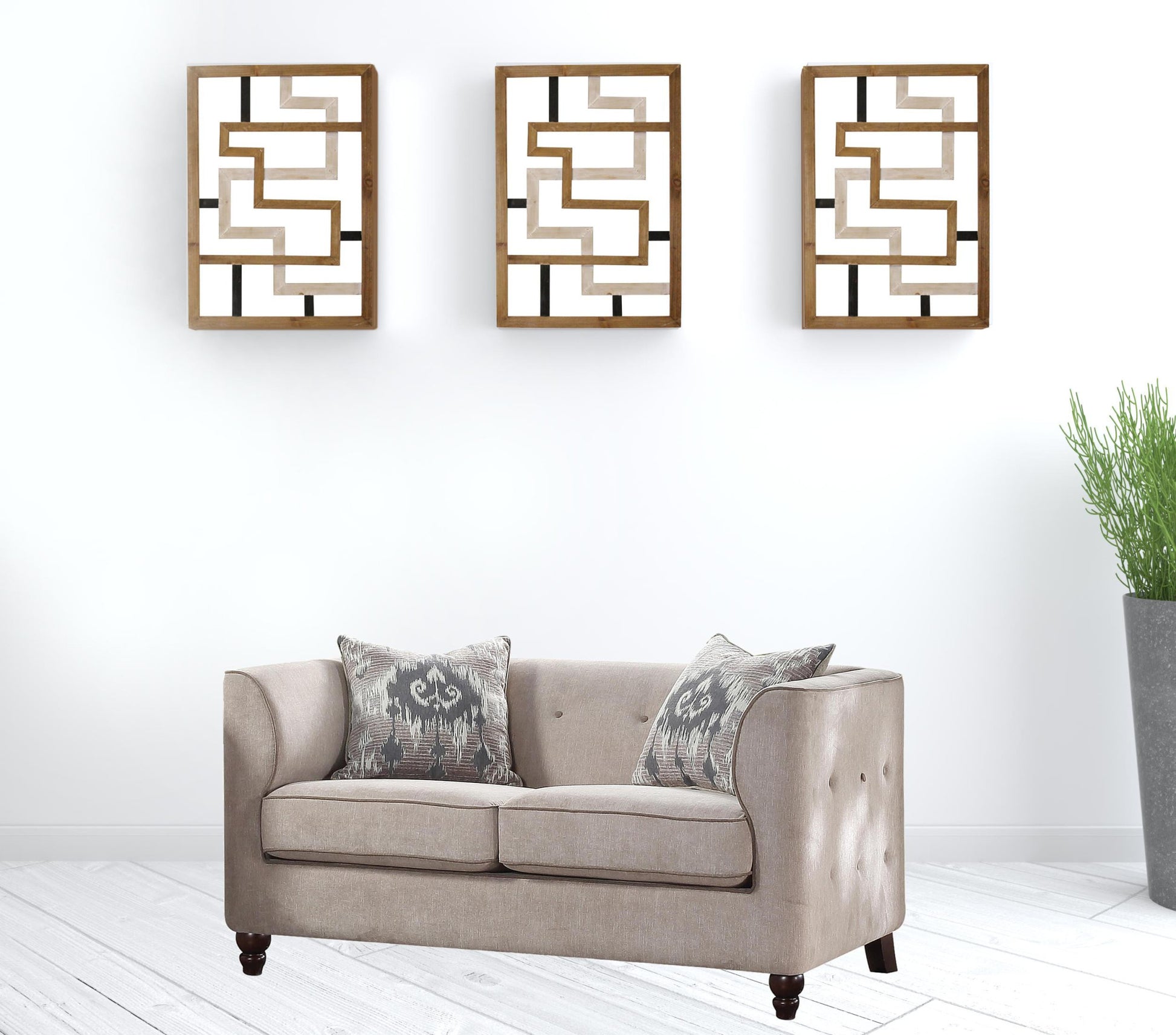 58" Tan Velvet And Black Love Seat By Homeroots | Loveseats | Modishstore - 2