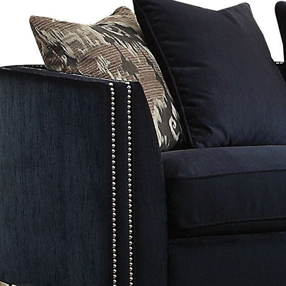 71" Blue And Silver Velvet Love Seat And Toss Pillows By Homeroots | Loveseats | Modishstore - 3