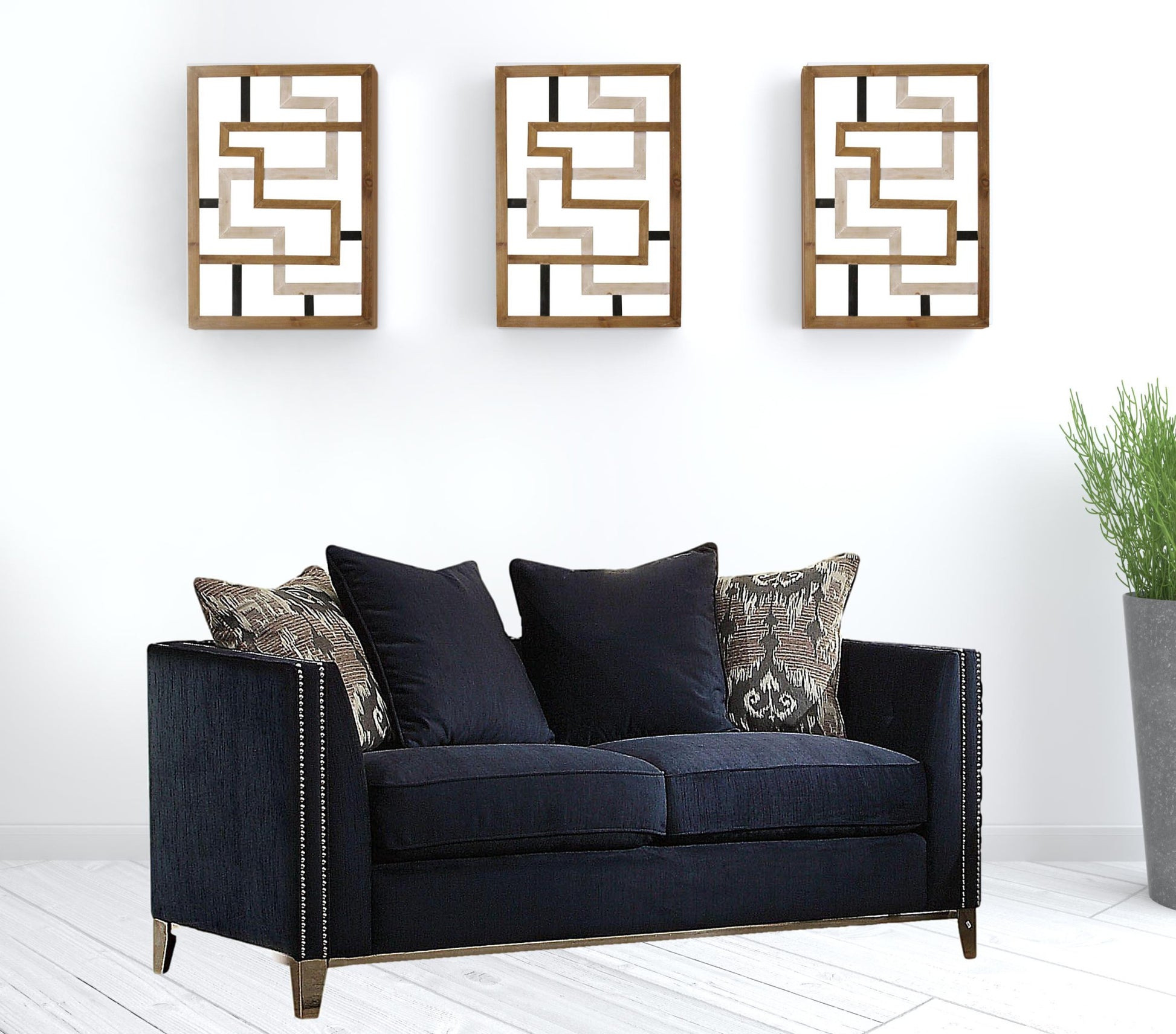 71" Blue And Silver Velvet Love Seat And Toss Pillows By Homeroots | Loveseats | Modishstore - 2