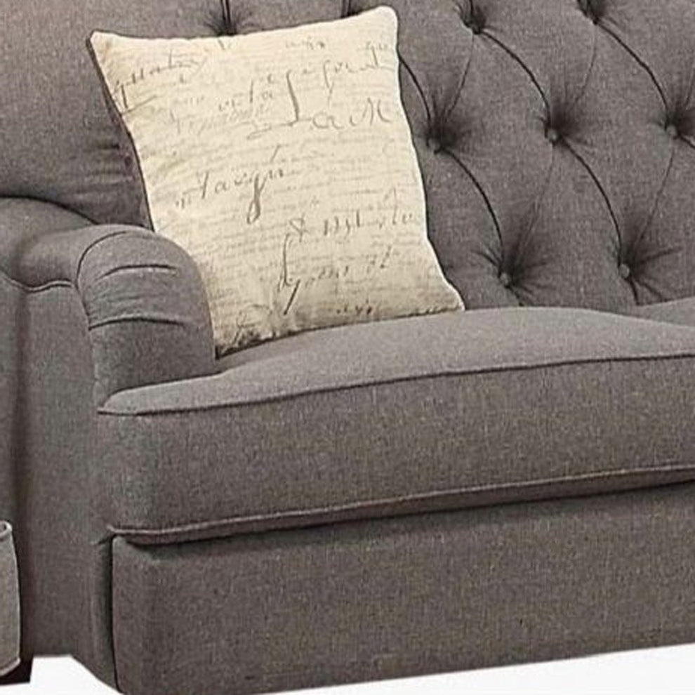 61" Dark Gray And Brown Linen Curved Love Seat And Toss Pillows By Homeroots | Loveseats | Modishstore - 3