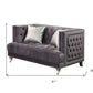 61" Gray And Silver Velvet Love Seat And Toss Pillows By Homeroots