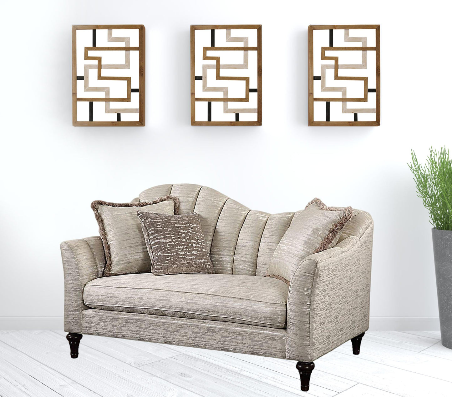 66" Black Linen Love Seat And Toss Pillows By Homeroots | Loveseats | Modishstore - 2