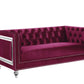 67" Burgundy And Silver Velvet Love Seat And Toss Pillows By Homeroots