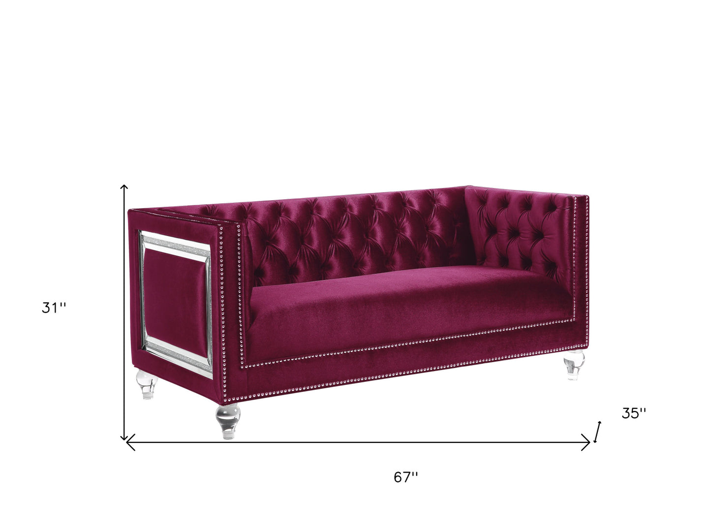 67" Burgundy And Silver Velvet Love Seat And Toss Pillows By Homeroots | Loveseats | Modishstore - 4