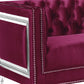 67" Burgundy And Silver Velvet Love Seat And Toss Pillows By Homeroots | Loveseats | Modishstore - 3