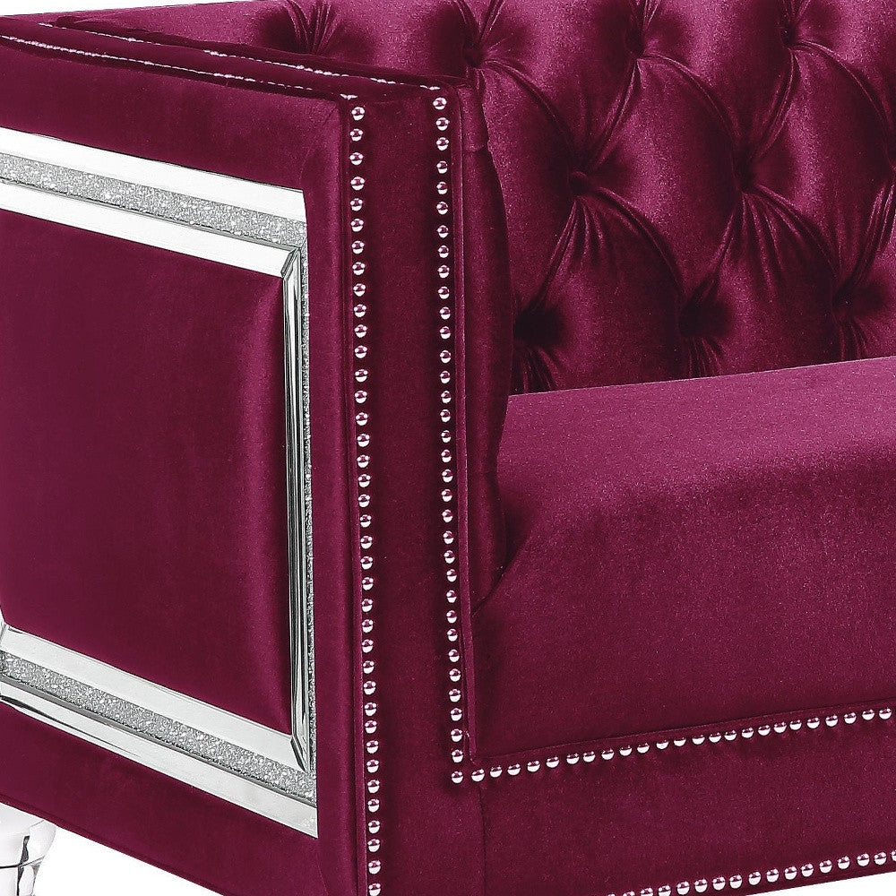67" Burgundy And Silver Velvet Love Seat And Toss Pillows By Homeroots | Loveseats | Modishstore - 3