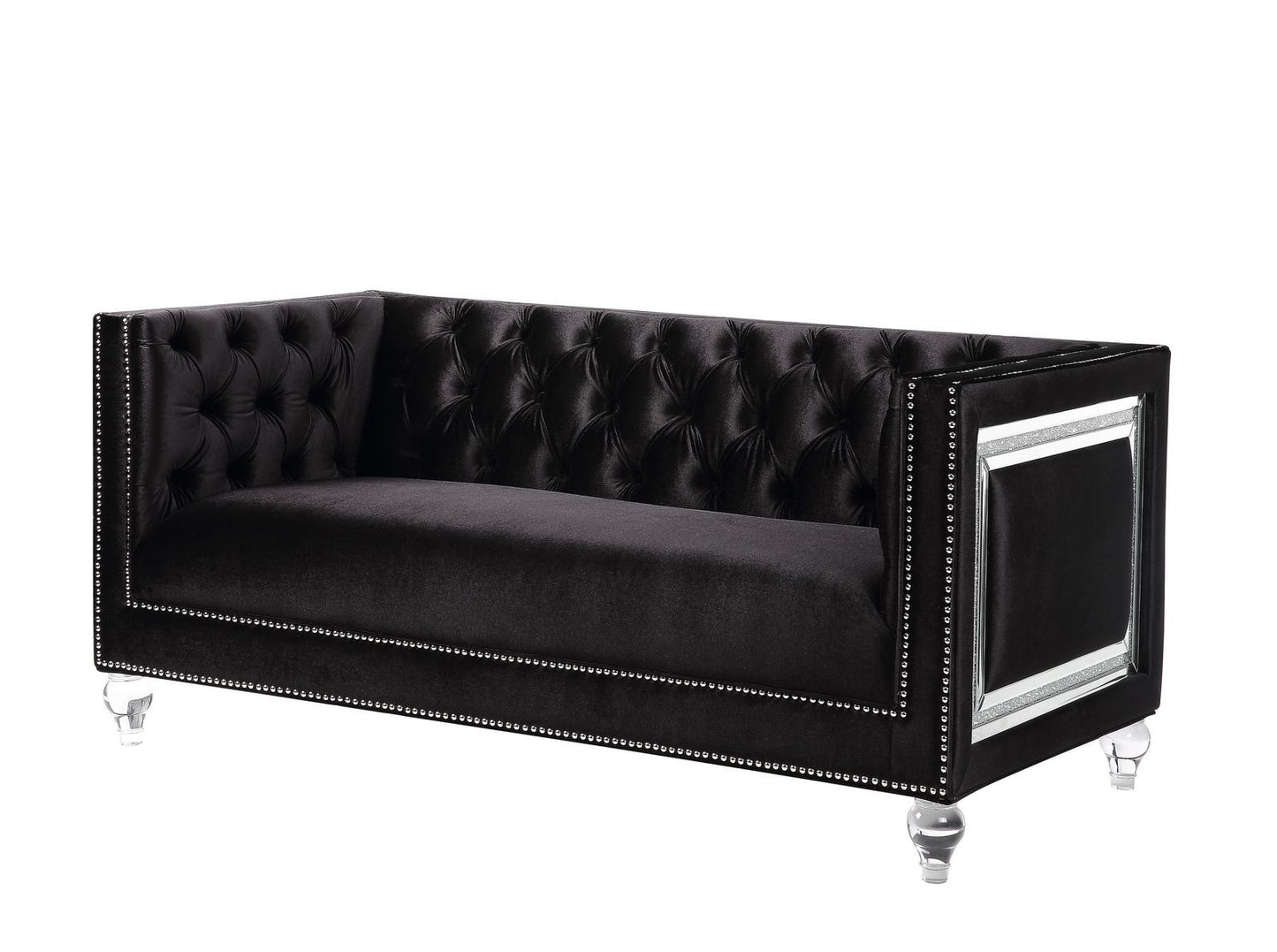 67" Black And Silver Velvet Love Seat And Toss Pillows By Homeroots | Loveseats | Modishstore