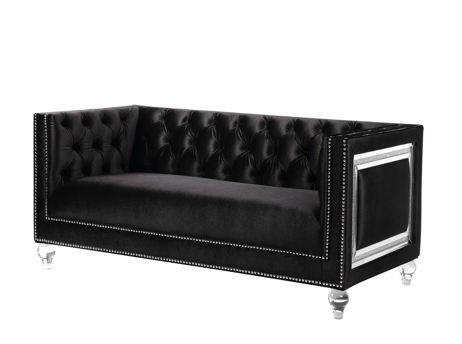 67" Black And Silver Velvet Love Seat And Toss Pillows By Homeroots | Loveseats | Modishstore