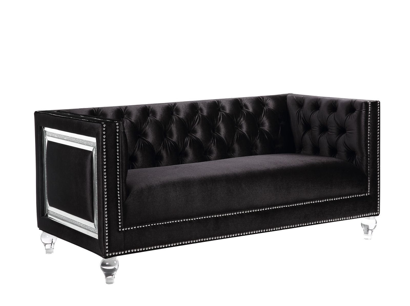 67" Black And Silver Velvet Love Seat And Toss Pillows By Homeroots | Loveseats | Modishstore - 2
