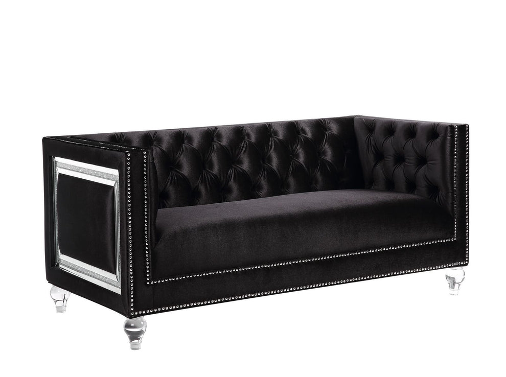 67" Black And Silver Velvet Love Seat And Toss Pillows By Homeroots | Loveseats | Modishstore - 2