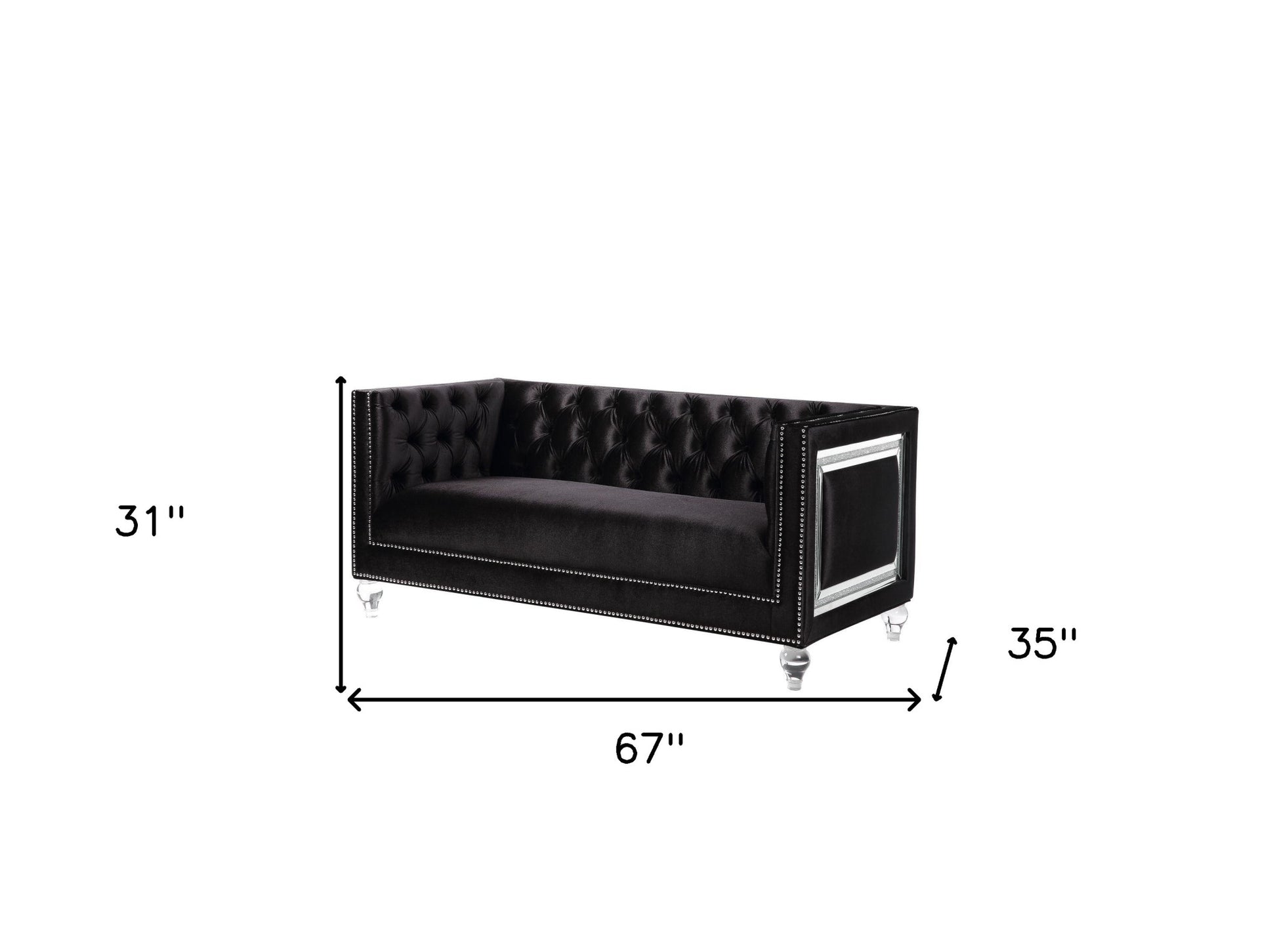 67" Black And Silver Velvet Love Seat And Toss Pillows By Homeroots | Loveseats | Modishstore - 5