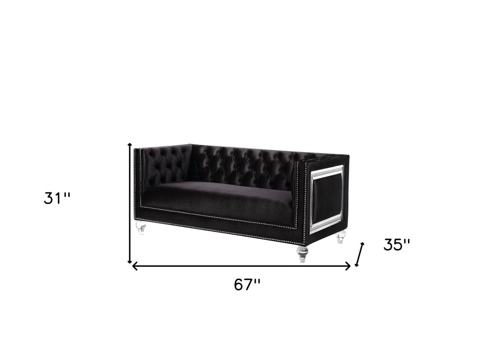 67" Black And Silver Velvet Love Seat And Toss Pillows By Homeroots | Loveseats | Modishstore - 5
