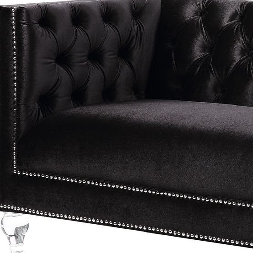 67" Black And Silver Velvet Love Seat And Toss Pillows By Homeroots