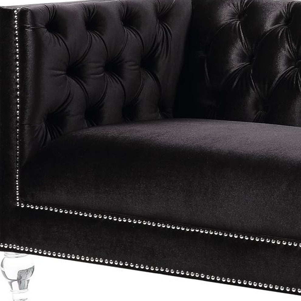 67" Black And Silver Velvet Love Seat And Toss Pillows By Homeroots | Loveseats | Modishstore - 4