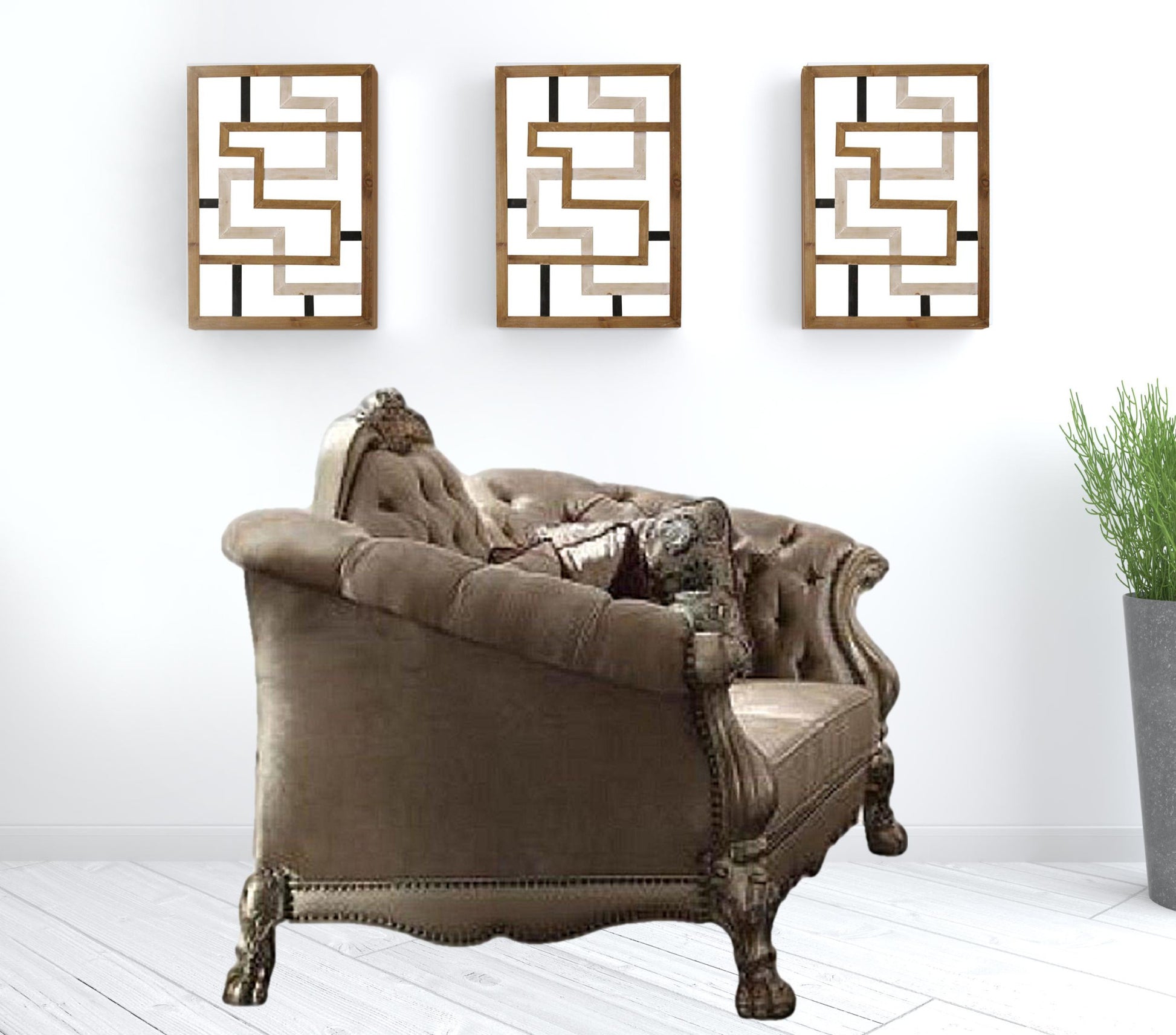 73" Bone Velvet Velvet Love Seat And Toss Pillows By Homeroots | Loveseats | Modishstore - 2
