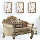 67" Bone And Gold Faux Leather Love Seat And Toss Pillows By Homeroots