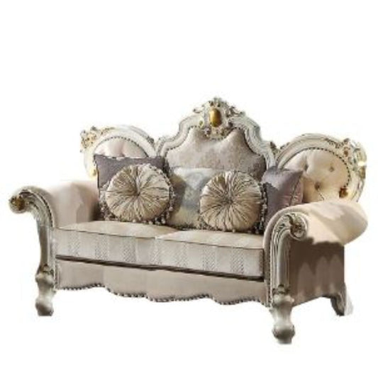 70" Gold And Pearl Velvet Love Seat And Toss Pillows By Homeroots