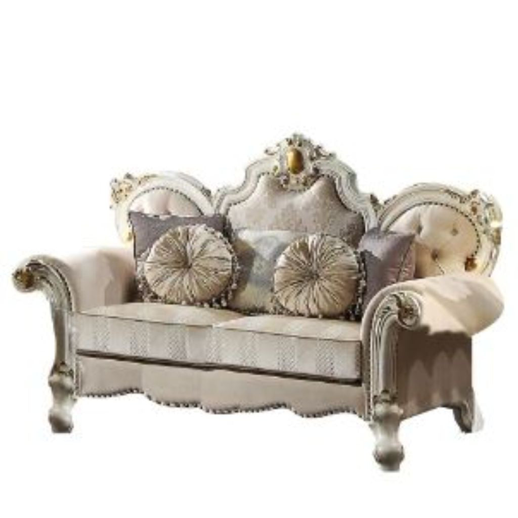 70" Gold And Pearl Velvet Love Seat And Toss Pillows By Homeroots | Loveseats | Modishstore
