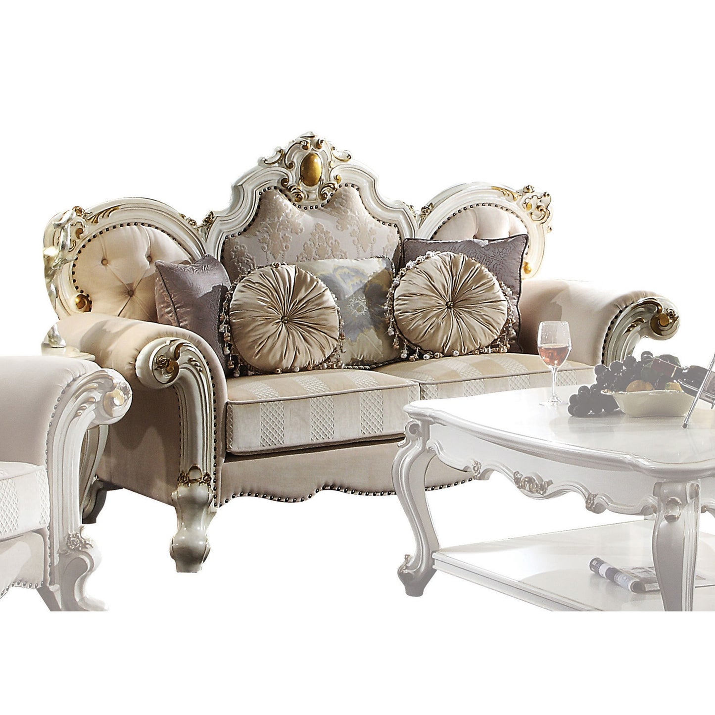 70" Gold And Pearl Velvet Love Seat And Toss Pillows By Homeroots | Loveseats | Modishstore - 3