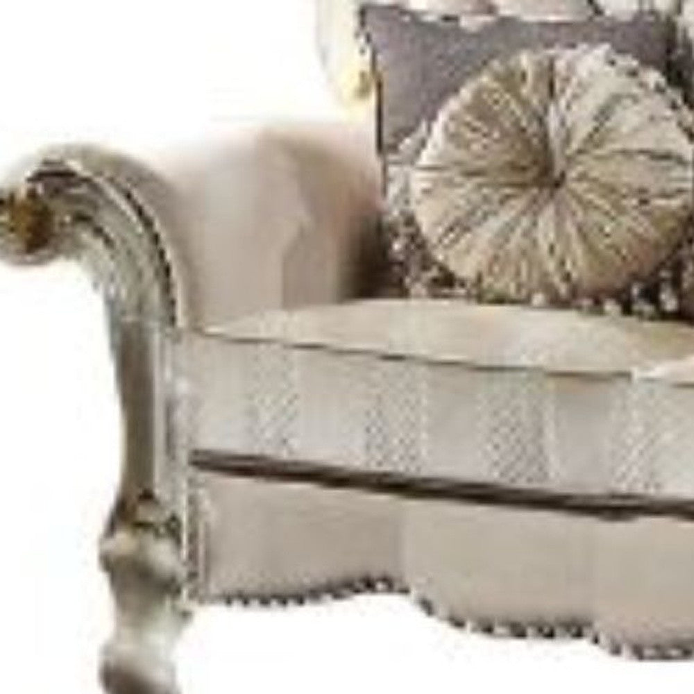 70" Gold And Pearl Velvet Love Seat And Toss Pillows By Homeroots | Loveseats | Modishstore - 5