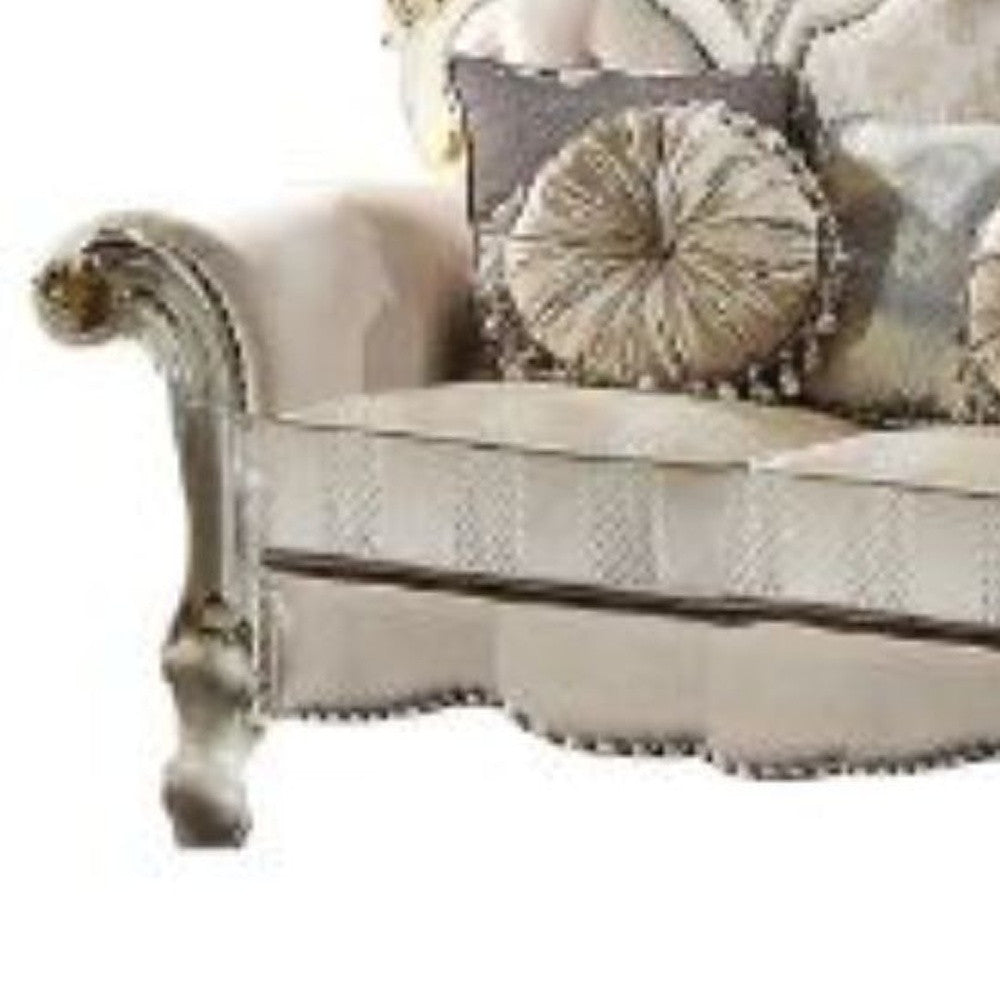70" Gold And Pearl Velvet Love Seat And Toss Pillows By Homeroots | Loveseats | Modishstore - 4