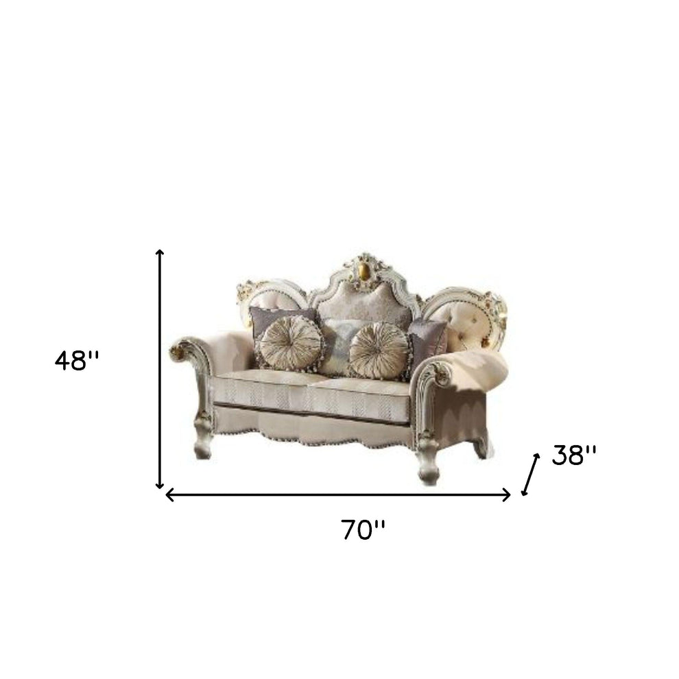 70" Gold And Pearl Velvet Love Seat And Toss Pillows By Homeroots | Loveseats | Modishstore - 6
